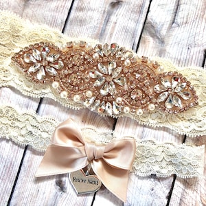 Wedding Garter Set No slip, Bridal Garter Set, Custom Wedding Garter, Blush Wedding Garter, Garter Set Blush, wedding garter rose gold