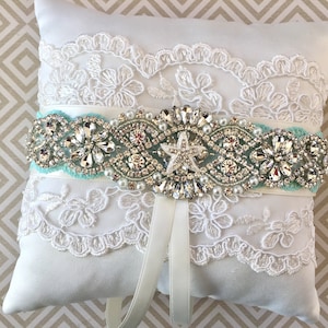 Ring bearer pillow beach, ring bearer pillow with starfish, starfish pillow and basket set, beach wedding, beach ring pillow, ring bearer