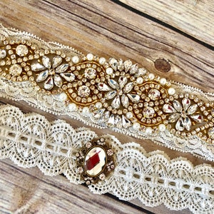 Wedding Garter - No Slip Garters Wedding Garter Gold Bridal Garter Set Vintage Wedding Garters Rhinestone Garters Gold