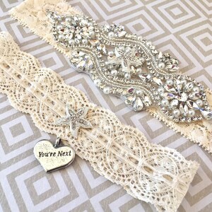 Starfish garters for wedding, Garter Set Starfish, Beach bridal garter set, Non Slip Grip garter, you&#39;re next toss garter