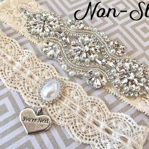 Ivory Lace Garter Set, ivory non slip garter set, non slip garters, wedding garter ivory, bridal garter set, custom wedding garter