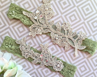 Sage wedding garter, sage garter set, wedding garter sage, bridal garter sage, emrald wedding garter, green wedding garter, green garters