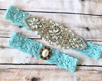 Turquoise blue garter, Wedding Garter Belt, Wedding Garter lace, Bridal Garter Blue, Bridal Garter Set, blue garters