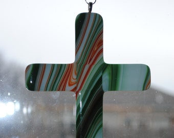 Cruz de vidrio fundido de rayas verdes