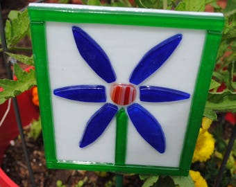 Patio y Graden Glass Art Flor Azul Oscuro