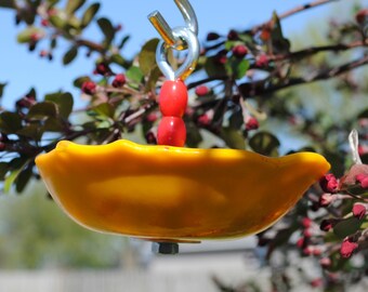 Comedero de aves Mini Amarillo Redondo & Rojo