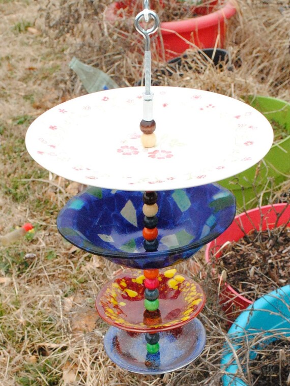 Glass Bird Feeder Multi Level Round Bowls Etsy