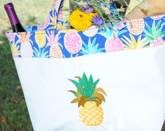 Tote de mercado con piña bordada