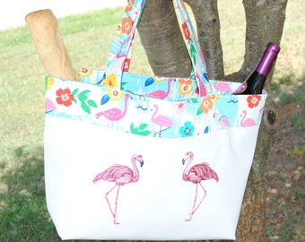Tote de lona con flamencos rosados
