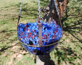 Comedero para pájaros con cuenco profundo y moteado azul