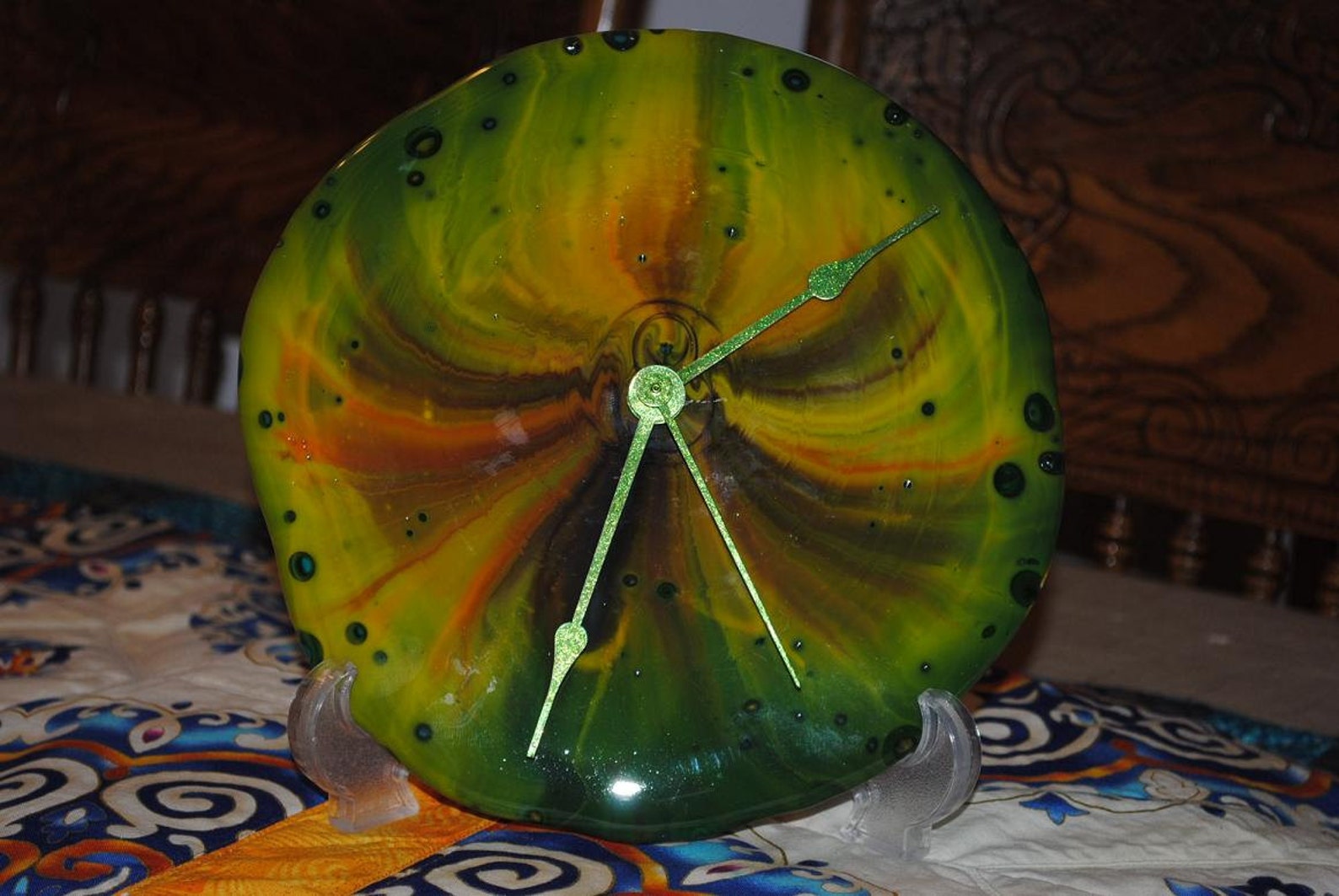 Fused Glass Clock Face in Green, Yellow and Orange Etsy