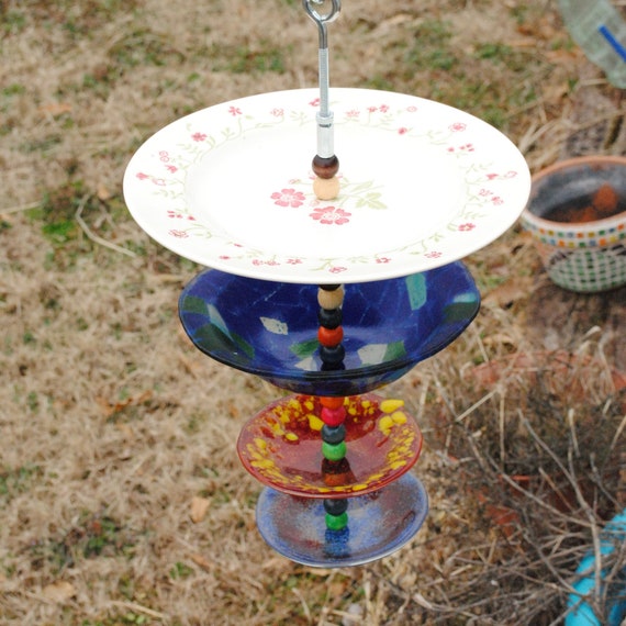 Glass Bird Feeder Multi Level Round Bowls Etsy