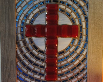 Fused Red Glass Cross Mosaic Wall Hanging