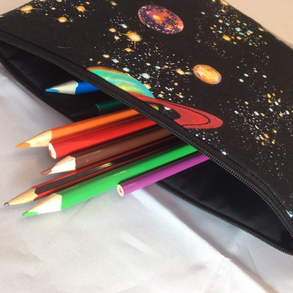 Deep Pencil Case or make-up bag, Kindle case or tablet cover, in Space fabric