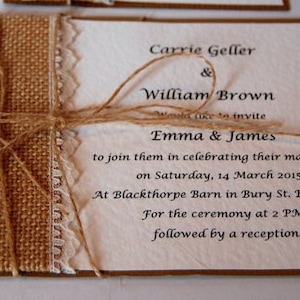 Rustic wedding party invitation, Carrie jute image 1