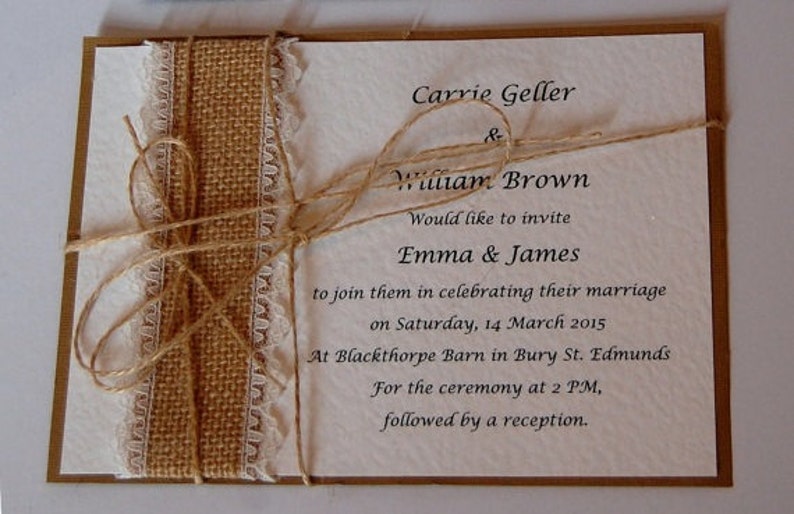 Rustic wedding party invitation, Carrie jute image 3