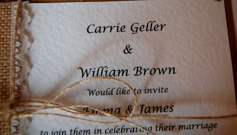 Rustic wedding party invitation, Carrie jute image 2