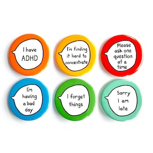 ADHD Kit Set of 6 Pin Badge Buttons image 1