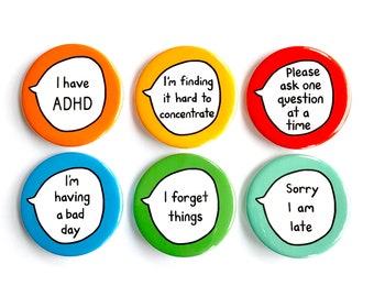 ADHD Kit - Set of 6 Pin Badge Buttons