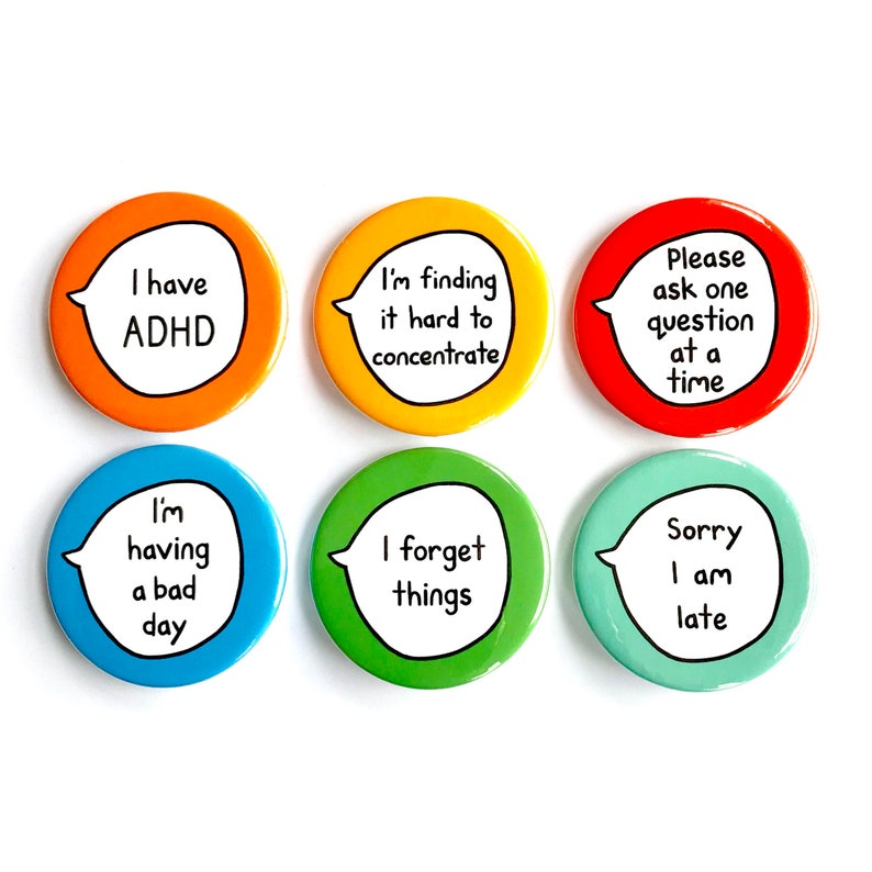 ADHD Kit Set of 6 Pin Badge Buttons image 1