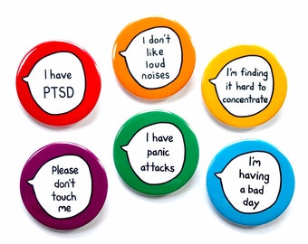 PTSD Kit 2 - Set of 6 Pin Badge Buttons