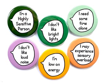 Highly Sensitive Person HSP Kit - Set of 6 Pin Badge Buttons