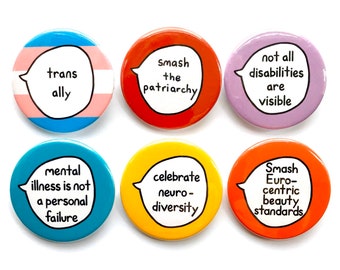 Activist Kit 2 - Set of 6 Activism Ally Pin Badge Buttons