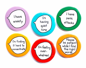 Anxiety Kit - Set of 6 Pin Badge Buttons