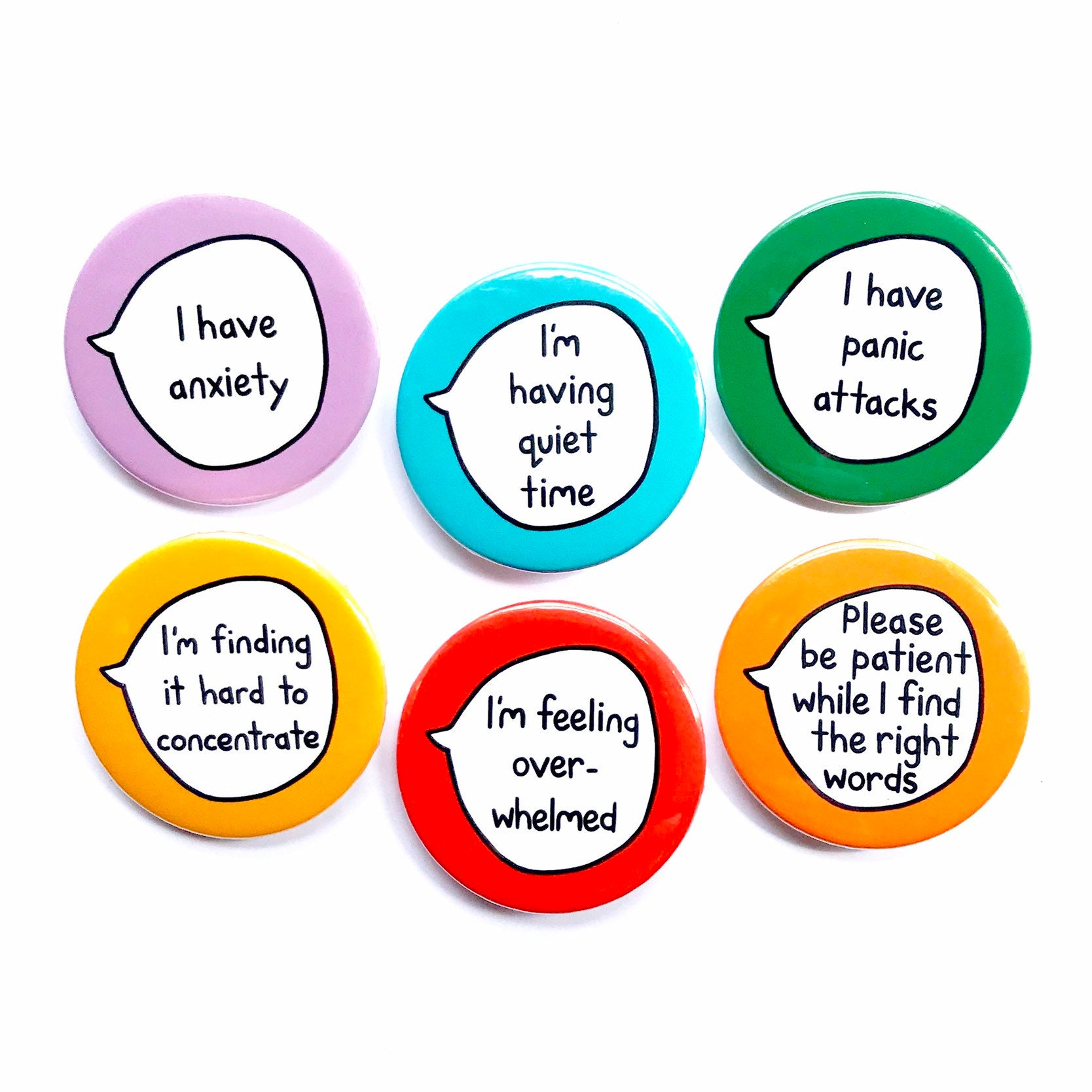 Anxiety Kit Set of 6 Pin Badge Buttons 