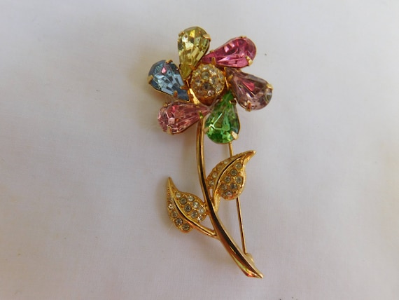 Joan Rivers signed pinwheel flower brooch=multi co