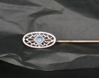 14k Gold Topaz Filigree Stick Pin 1920's Art Deco Antique Jewelry
