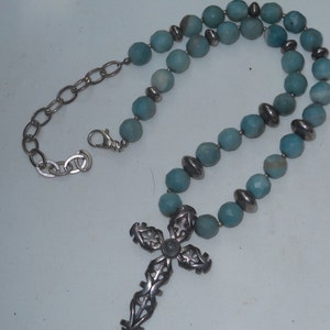 Vintage Sterling Cross With Green Stone Necklace