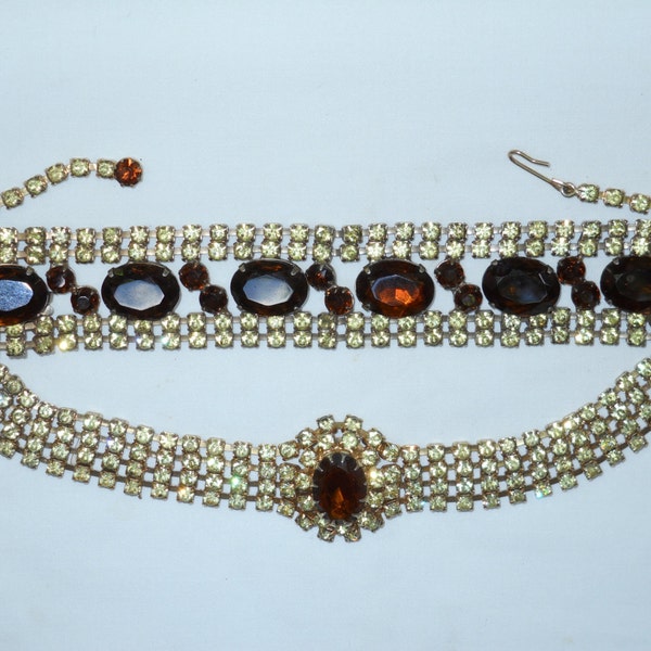 Mid Century Rhinestone Bracelet Choker Set, Old Hollywood Retro Unsigned Beauty