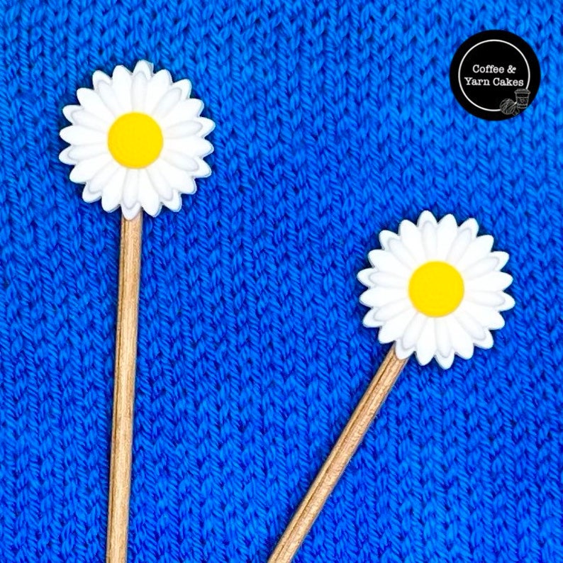 Delightful Daisy Daisies Flower Stitch Stoppers Knitting Needle Point Protectors 1 Pair image 1