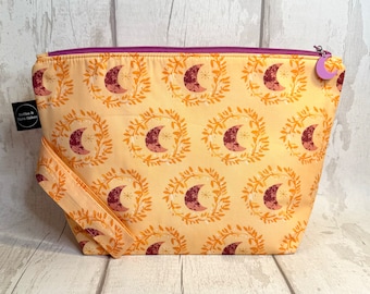 Crafting Magic Peach Moon Lunar Illusion Spring Ostara Fabric Zipped Wedge Project Bag - Large Size - Knitting Crochet Crafts