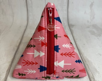 Pink Kitchmas Trees Christmas Festive Zipped Fabric Pyramid Notions Pouch - Knitting Crochet Crafts