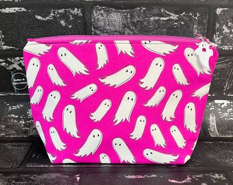 Pick A Boo! Ghosts Pink Halloween Spooky Zipped Project Bag - Small Sock Size - Knitting Crochet Crafts