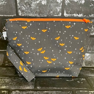 Winging It Midnight Orange Bats Halloween Spooky Zipped Project Bag Large Size Knitting Crochet Crafts image 1