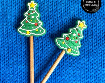 Christmas Trees Festive Stitch Stoppers Knitting Needle Point Protectors 1 Pair