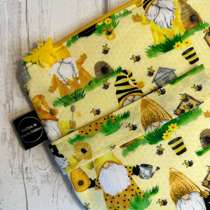 Beekeeper Gnomes Home is Where My Honey Is Bees Gonk Zipped Project Bag Large Size Knitting Crochet Crafts image 3