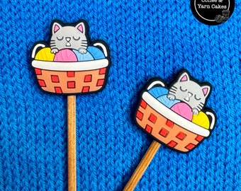 Yarn Basket Kitty Cat Stitch Stoppers Knitting Needle Point Protectors 1 Pair