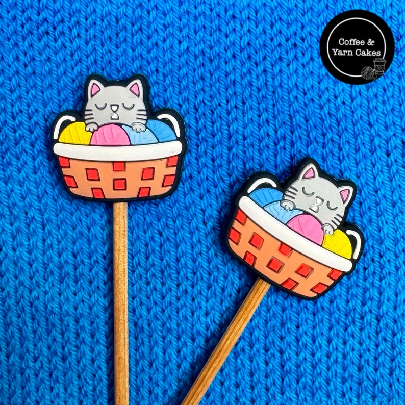 Yarn Basket Kitty Cat Stitch Stoppers Knitting Needle Point Protectors 1 Pair image 1