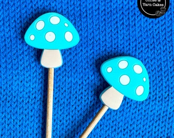 Fantastic Fungi Turquoise Mushroom Toadstool Stitch Stoppers Knitting Needle Point Protectors 1 Pair