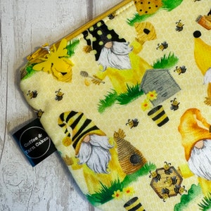 Beekeeper Gnomes Home is Where My Honey Is Bees Gonk Zipped Project Bag Small Sock Size Knitting Crochet Crafts image 3
