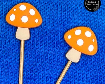 Fantastic Fungi Orange Mushroom Toadstool Stitch Stoppers Knitting Needle Point Protectors 1 Pair