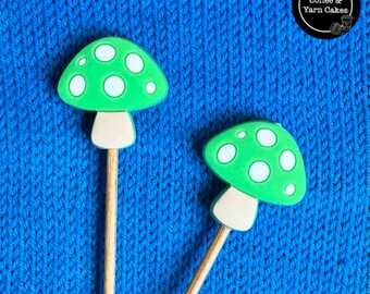 Fantastic Fungi Green Mushroom Toadstool Stitch Stoppers Knitting Needle Point Protectors 1 Pair