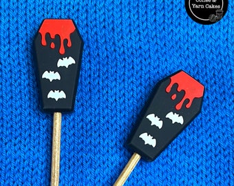 Creepy Coffin Halloween Stitch Stoppers Knitting Needle Point Protectors 1 Pair