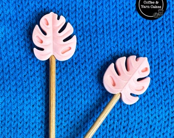 Pink Magnificent Monstera Cheese Plant Stitch Stoppers Knitting Needle Point Protectors 1 Pair