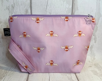 Crafting Magic Lilac Bumble Bees Spring Ostara Fabric Zipped Wedge Project Bag - Large Size - Knitting Crochet Crafts