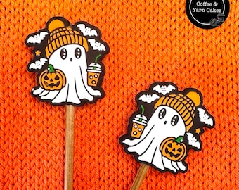 Pumpkin Love Ghost Halloween Stitch Stoppers Knitting Needle Point Protectors 1 Pair